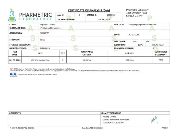 USP85-ISOFLOW-30-mg-PC-G-FLOW-pdf.jpg ISOFLOW 30mg Large 8mL vial – KPV (10mg) + TB-500 (10mg) + BPC-157 (10mg)